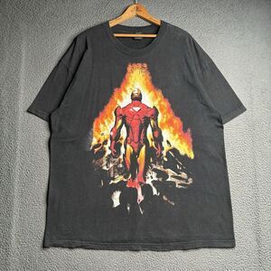 Vintage Iron Man T-Shirt Men's 2XL Marvel Mad Engine Black Faded Stark Fire